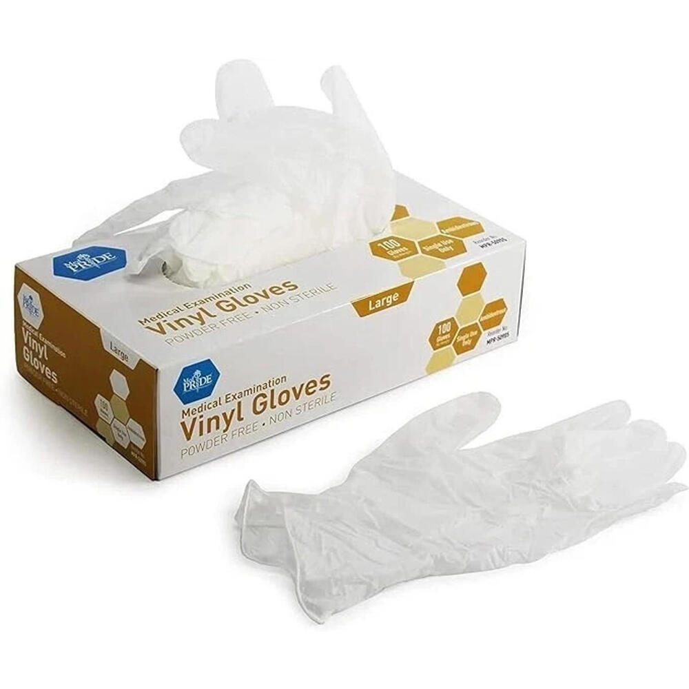 MedPride / MED Pride - LARGE Powder-Free Vinyl Exam Gloves - Box Of 100